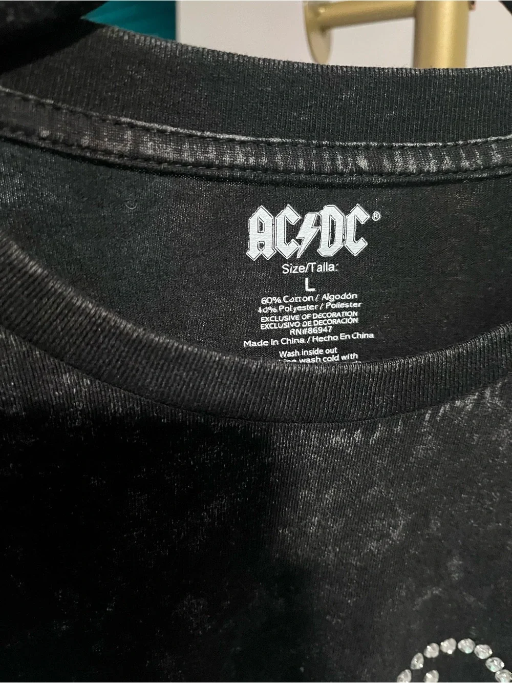 AC/DC | Tops | Acdc Rhinestone Studded Graphic Crop Tee Acid Wash Black ...